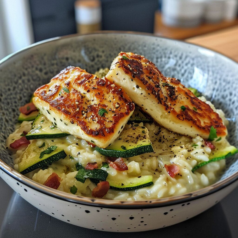 Courgette, Bacon, Halloumi Risotto