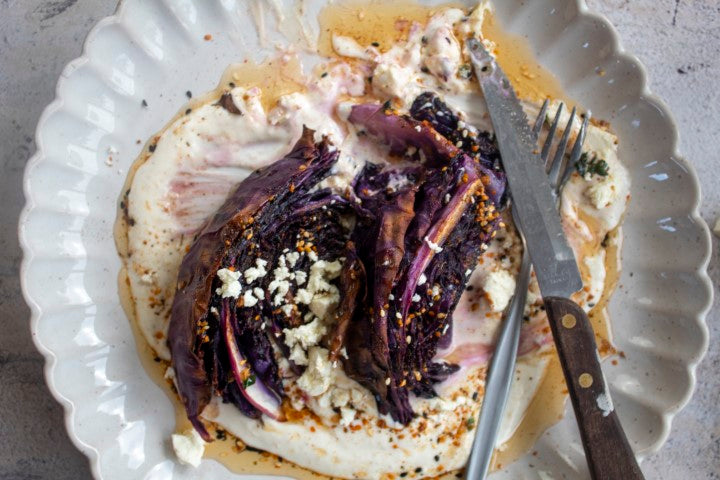 Tasty Charred Cabbage with Dukkah and Garlic Yogurt